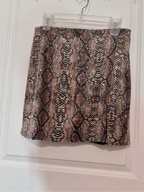 NWOT, Brown Snake-Print Sequin Mini Skirt